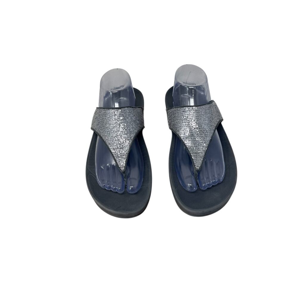 FitFlop Lulu Superglitz Silver Flip Flop Thong Sandals Summer Vacation Womens 10 - Picture 2 of 8